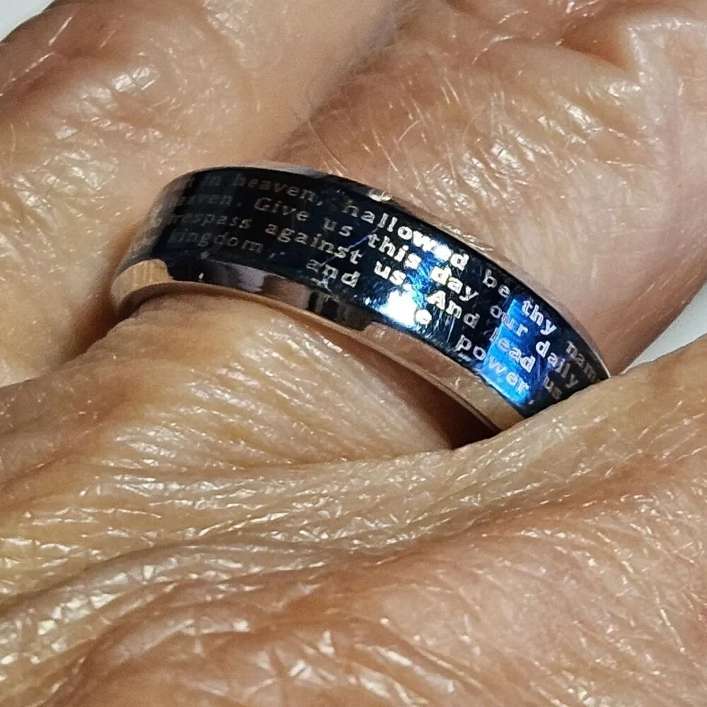 Stainless Steel Two Toned Blue IP & Silver Lord's Prayer Ring Size 7